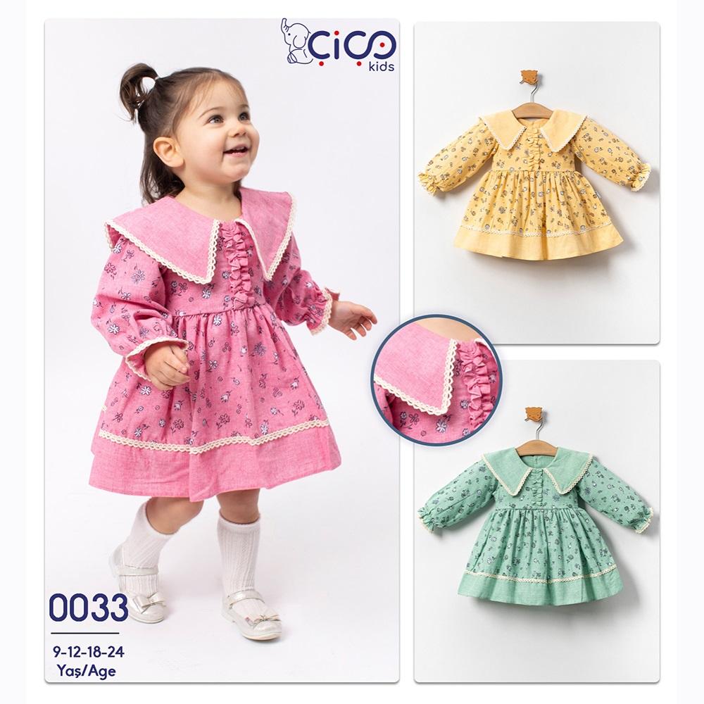 Çiço Kids 0033 Kız Bebe Baskılı Yakalı Yarım Volanlı Elbise 9-24 Ay