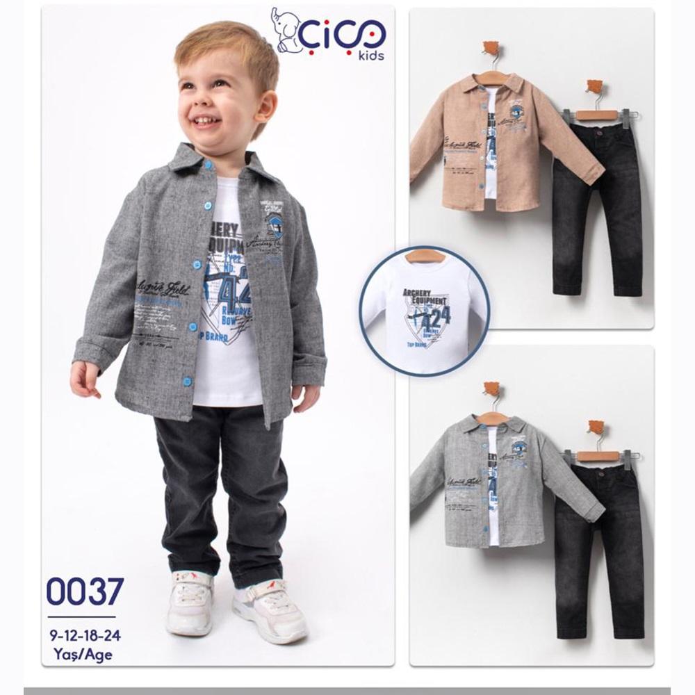 Çiço Kids 0037 Erkek Bebe Keten Gömlek 3 Lü Takım 9-24 Ay