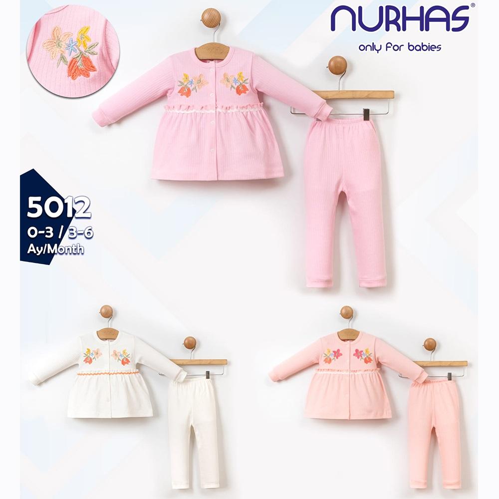 Nurhas 5012 Kız Bebe Penye Fırfırlı Çiçek Nakışlı 2 Li Takım 3-6 Ay