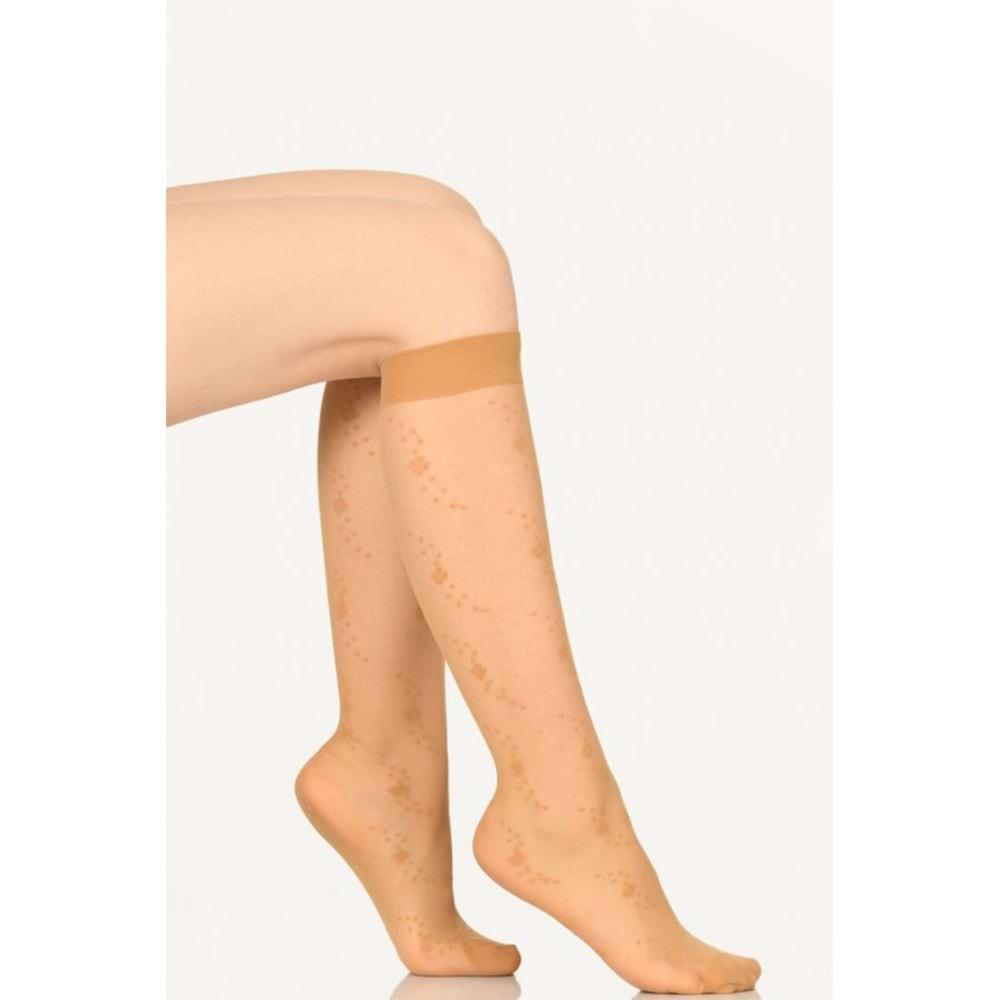 Oral 4501 Lüx Bayan 20 Denye Desenli Dizaltı Çorap