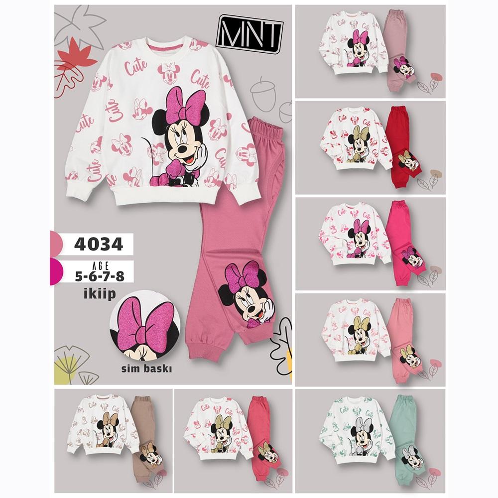 Menet Kids 4034 Kız Çocuk Mickey Baskılı Sıfır Yaka İkili takım 5-8 Yaş