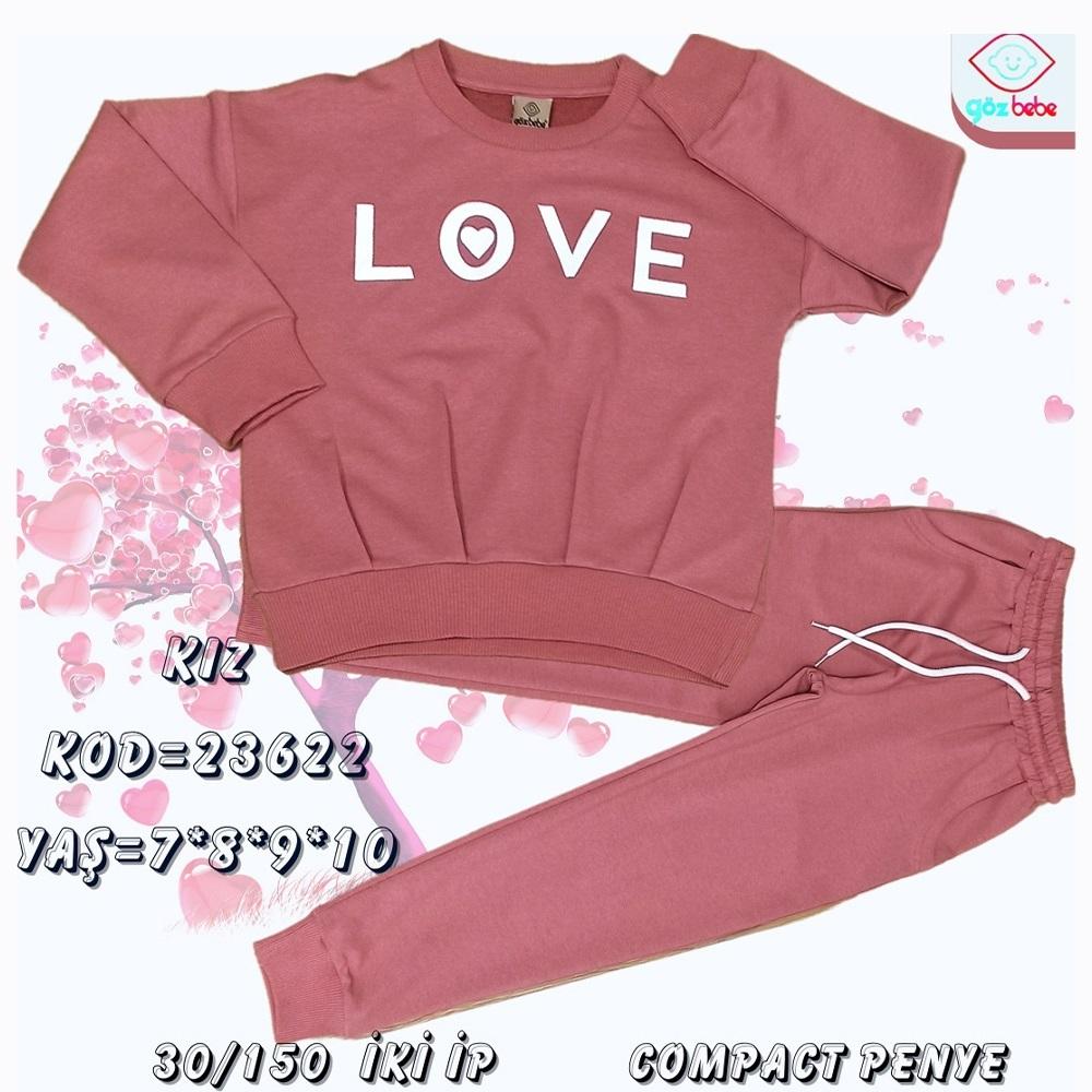 Göz Bebe 23622 Kız Çocuk Love Baskılı Sıfır Yaka Penye Takım 7-10 Yaş