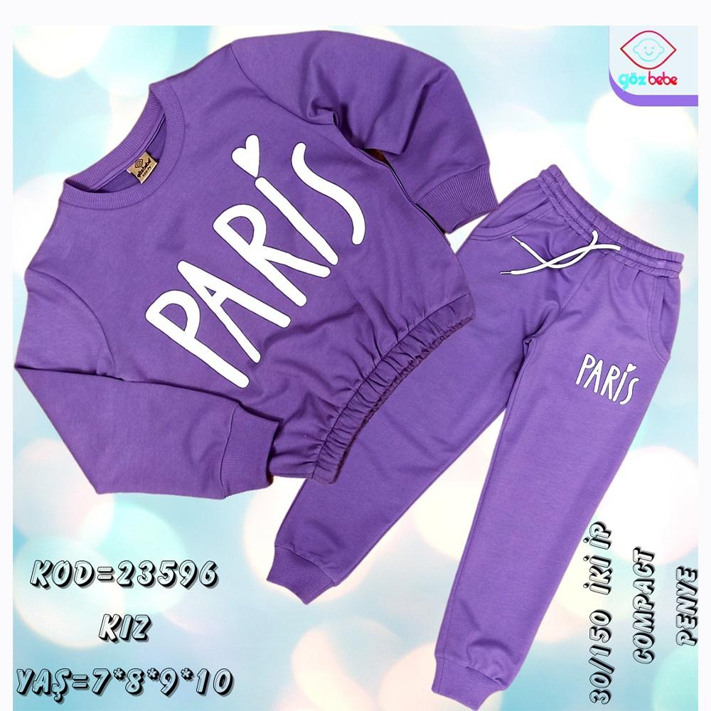 Göz Bebe 23596 Kız Çocuk Paris Baskılı Sıfır Yaka Penye Takım 7-10 Yaş