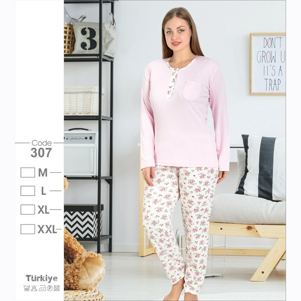 Melika 307 Bayan Penye Süprem Desenli 3 Düğmeli Pijama Takımı L-2XL