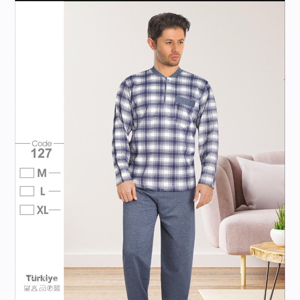 Melika 127 Erkek 3 Düğmeli Penye Patlı Pijama Takımı M-XL