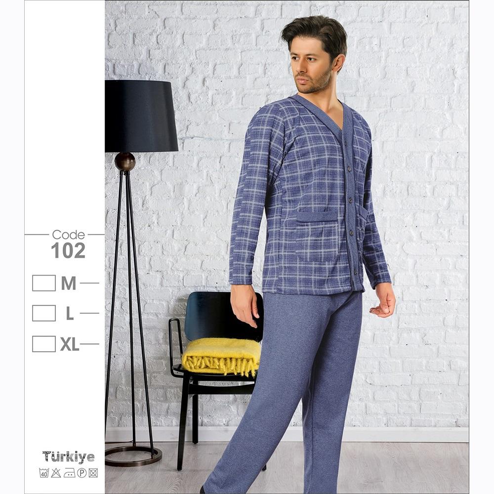 Melika 102 Erkek Boydan Düğmeli Penye Patlı Pijama Takımı M-XL