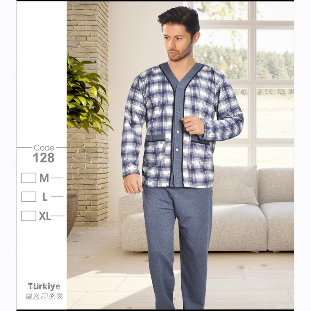 Melika 128 Erkek Boydan Düğmeli Penye Patlı Pijama Takımı M-XL
