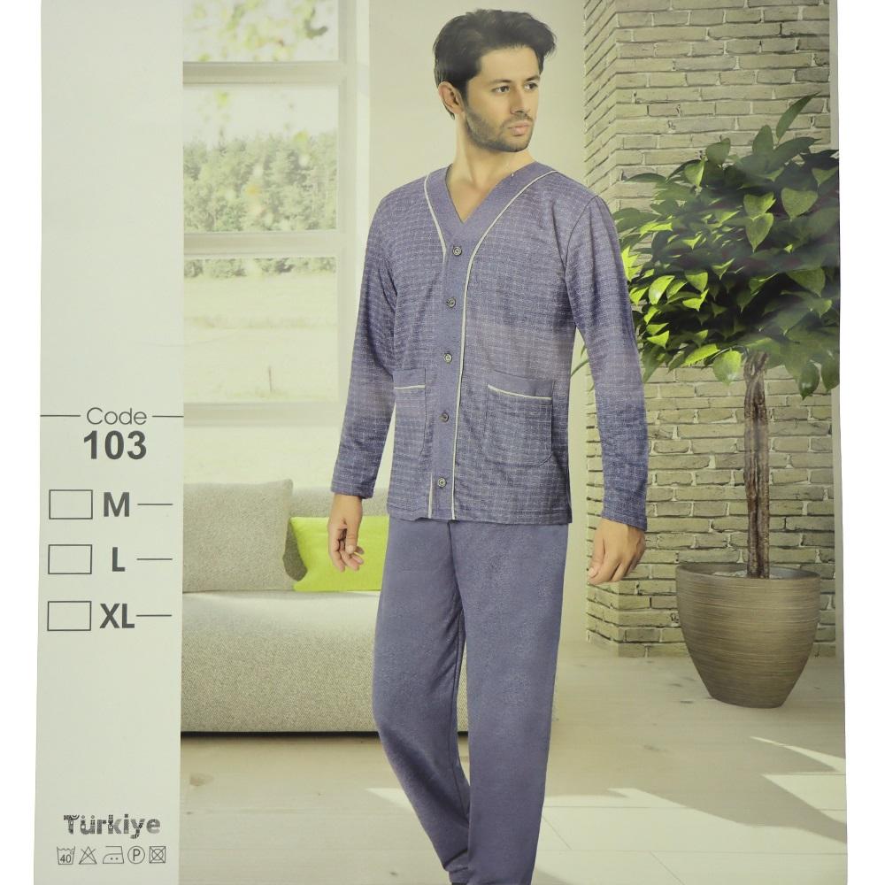 Melika 103 Erkek Boydan Düğmeli Penye Patlı Pijama Takımı M-XL