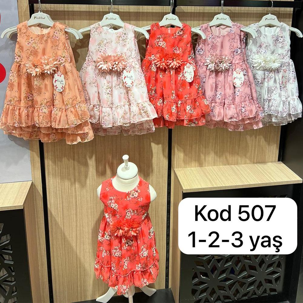 Leydi Lina 507 Kız Çocuk Şifon Çiçekli Elbise 1-3 Yaş
