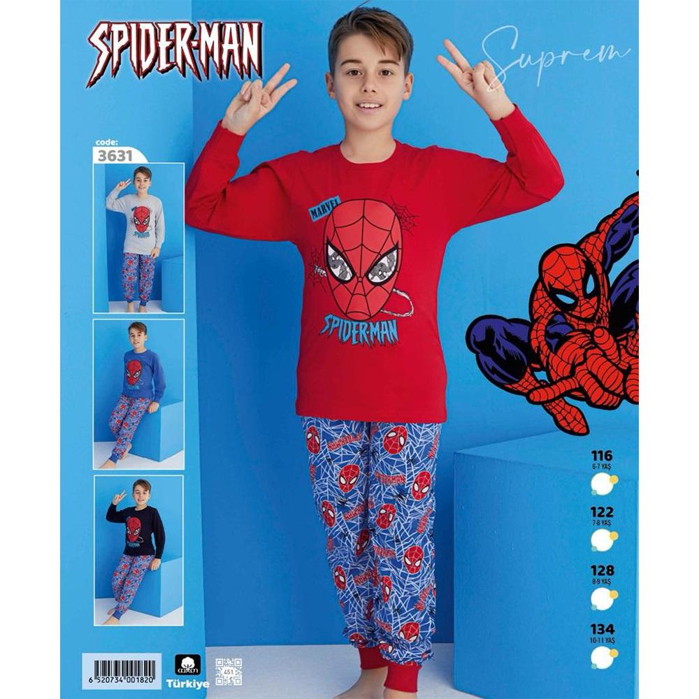 Spıderman 3631 Erkek Çocuk Spiderman Bas U Kol Penye Pijama Takımı 6-11 Yaş