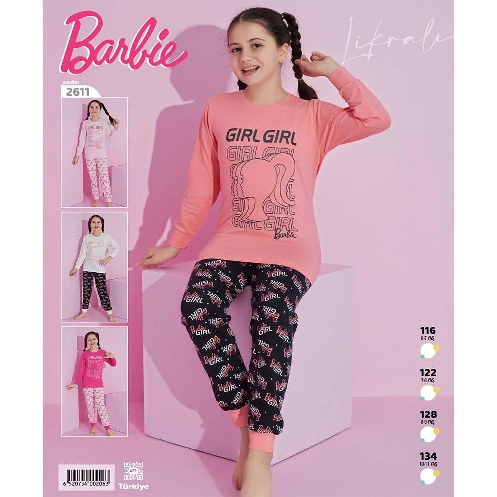 Barbie 2611 Kız Çocuk Barbie Bas U Kol Gar Penye Pijama Takımı 6-11 Yaş