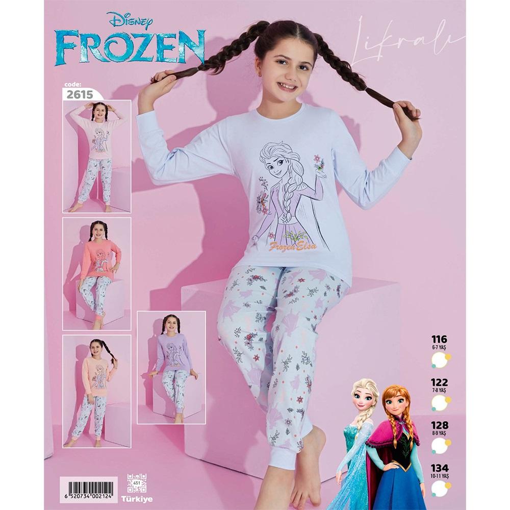 Frozen 2615 Kız Çocuk Frozen Çiçekli Bas U Kol Gar Penye Pijama Takımı 6-11 Yaş