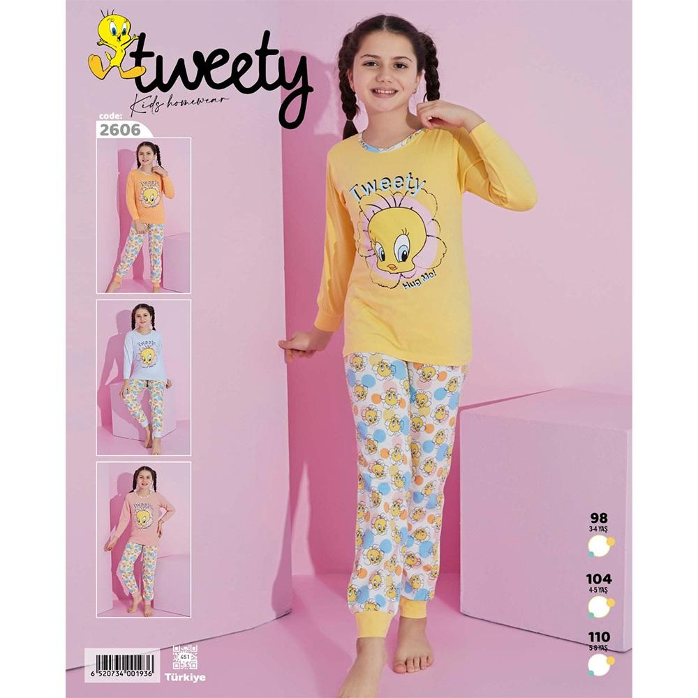 Tweety 2606 Kız Çocuk Tweety Bas U Kol Gar Penye Pijama Takımı 3-6 Yaş