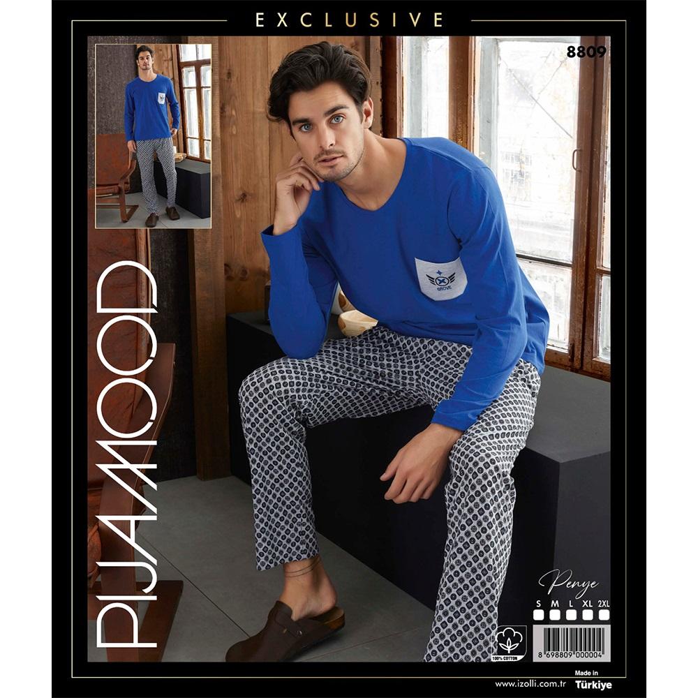 Pijamood 8809 Erkek Nakışlı Penye V Yaka 5 Li Pijama Takımı S-2XL