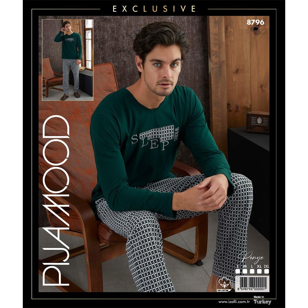 Pijamood 8796 Erkek Nakışlı Penye V Yaka 5 Li Pijama Takımı S-2XL
