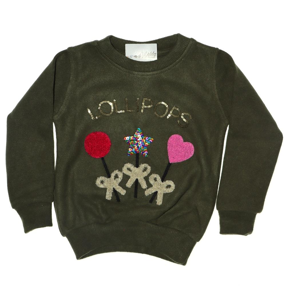 2030 Lolipops Nakış Baskılı Selanik Kız Sweatshirt 5-8 Yaş