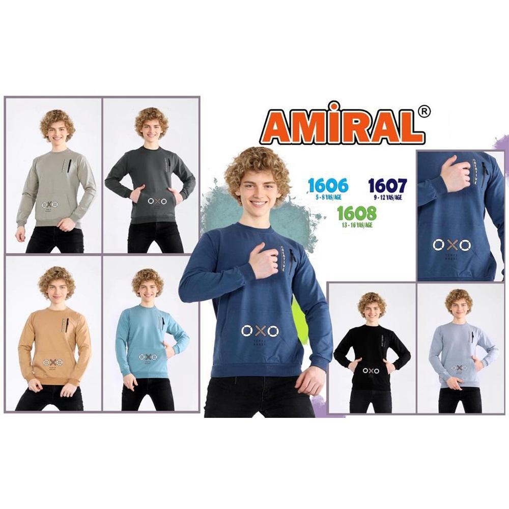 Amiral 1608 Erkek Çocuk Sıfır Yaka Creatıve Bas 2 İp Sweat 13-16 Yaş