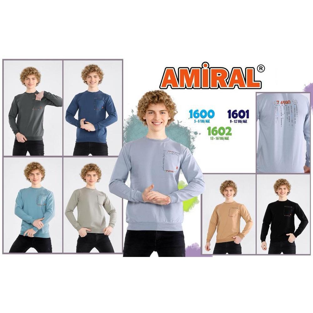 Amiral 1602 Erkek Çocuk Sıfır Yaka Smart Codes Bas 2 İp Sweat 13-16 Yaş