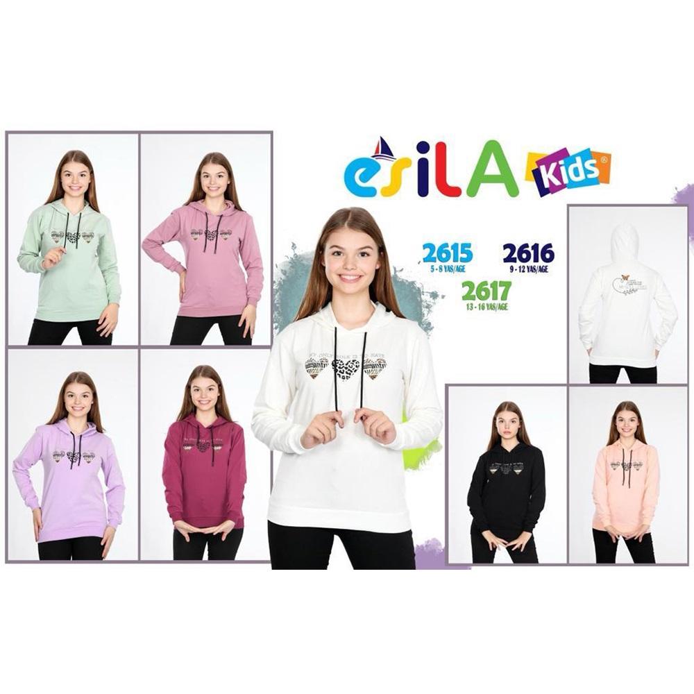 Esila 2616 Kız Çocuk Kapşonlu Kalp Bas 2 İp Sweat 9-12 Yaş