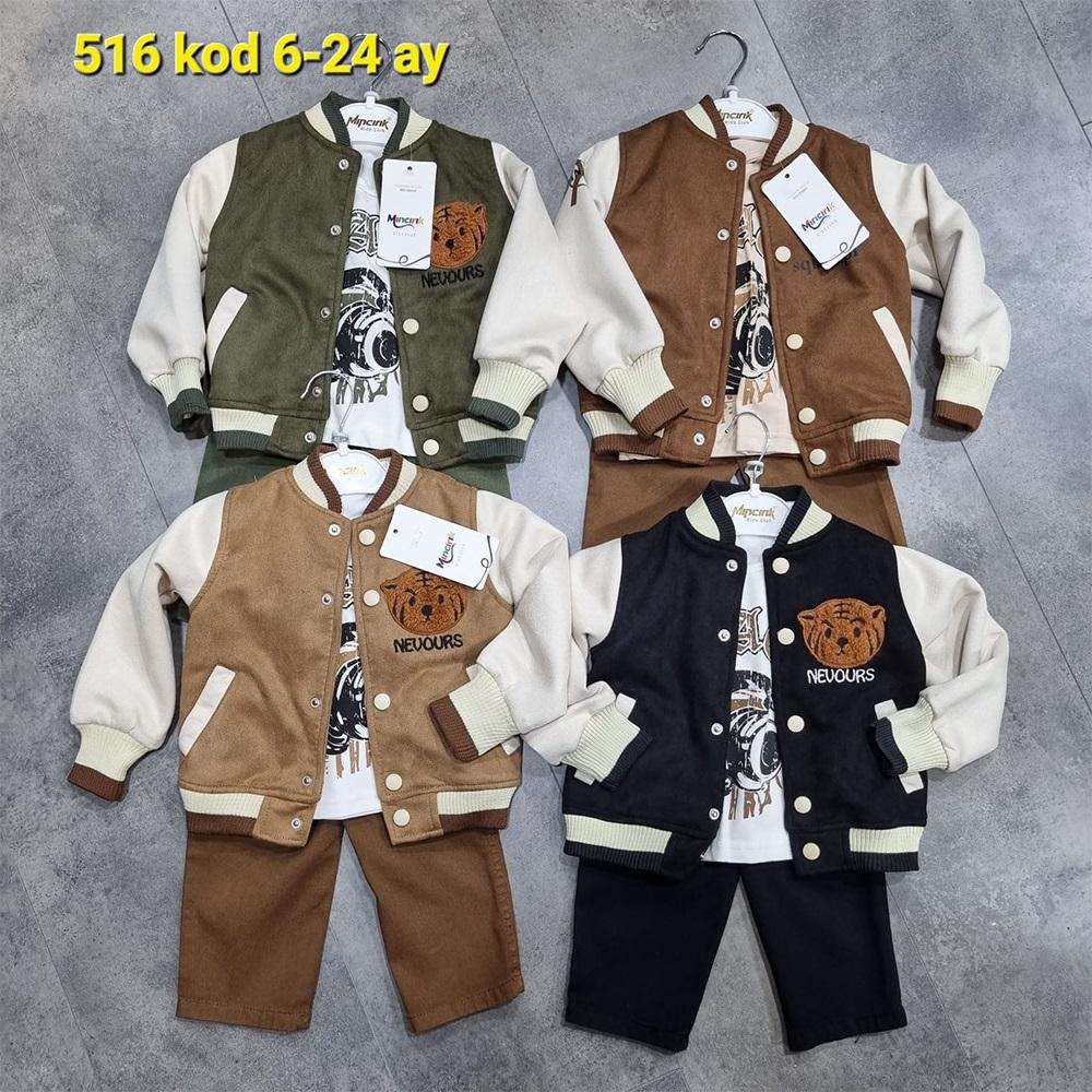 Mıncırık Kids 516 Erkek Bebe Süet Ceketli 3 Lü Takım 6-24 Ay