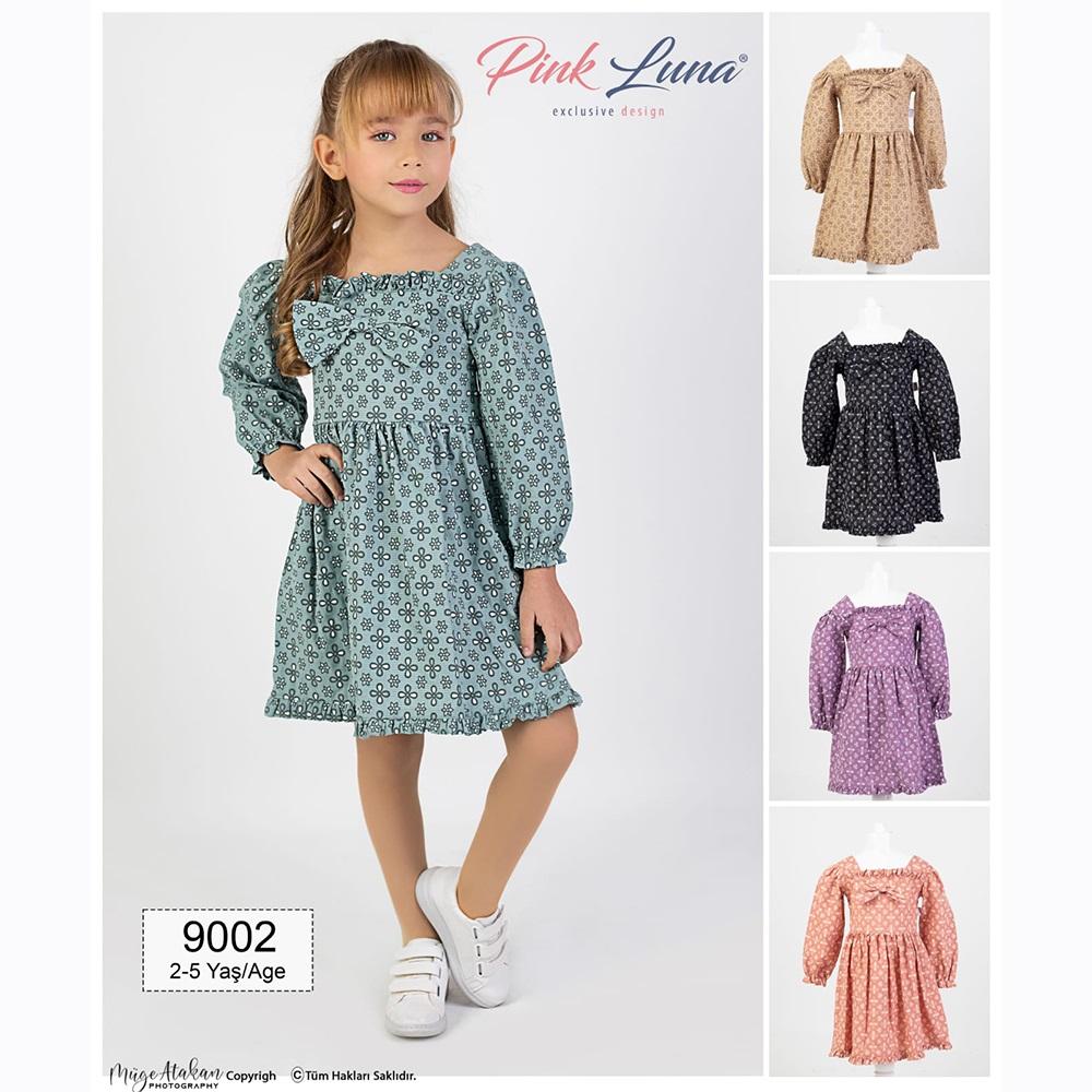 Pink Luna 9002 Kız Çocuk Çiçek Desenli Elbise 2-5 Yaş