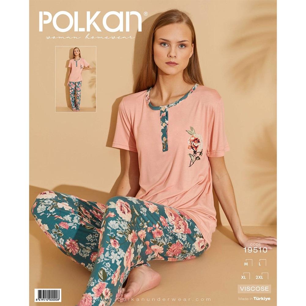 Polkan 19510 Bayan Viskon Nakışlı Y Kol Pijama Takımı M-L-XL-2XL