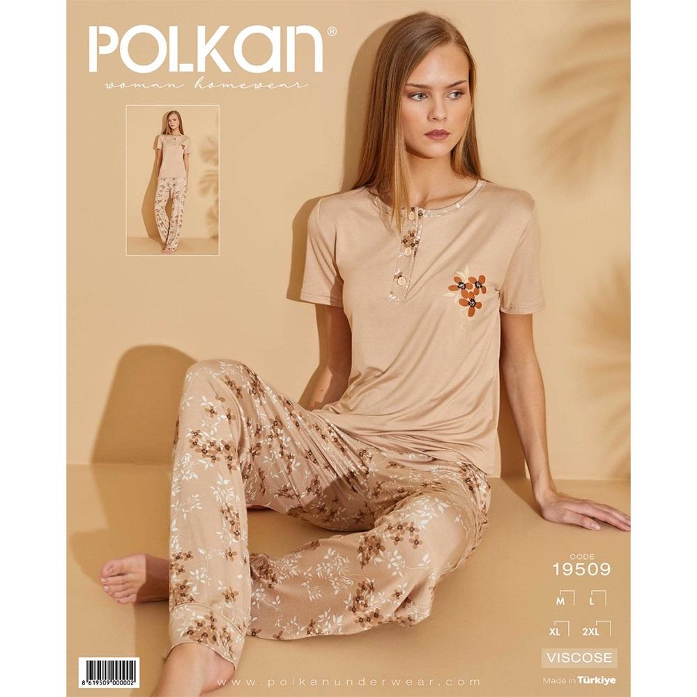 Polkan 19509 Bayan Viskon Nakışlı Y Kol Pijama Takımı M-L-XL-2XL