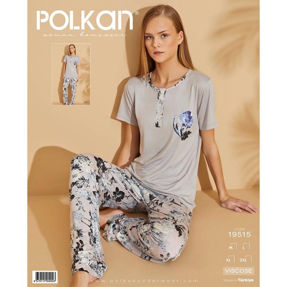 Polkan 19515 Bayan Viskon Nakışlı Y Kol Pijama Takımı M-L-XL-2XL