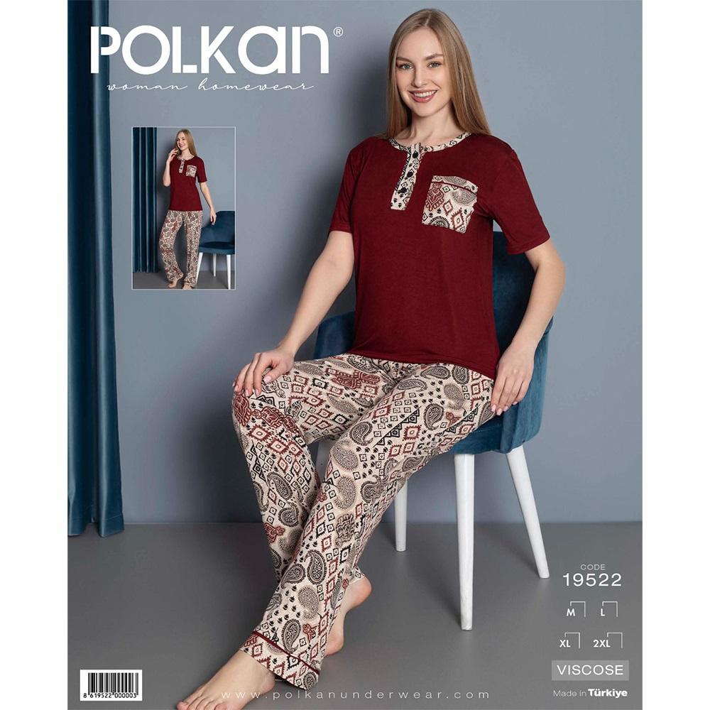 Polkan 19522 Bayan Viskon Nakışlı Y Kol Pijama Takımı M-L-XL-2XL