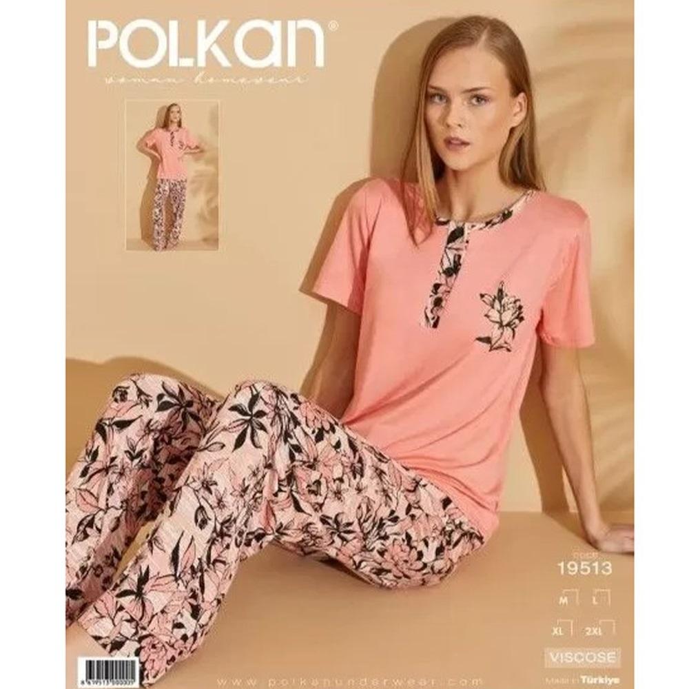 Polkan 19513 Bayan Viskon Nakışlı Y Kol Pijama Takımı M-L-XL-2XL