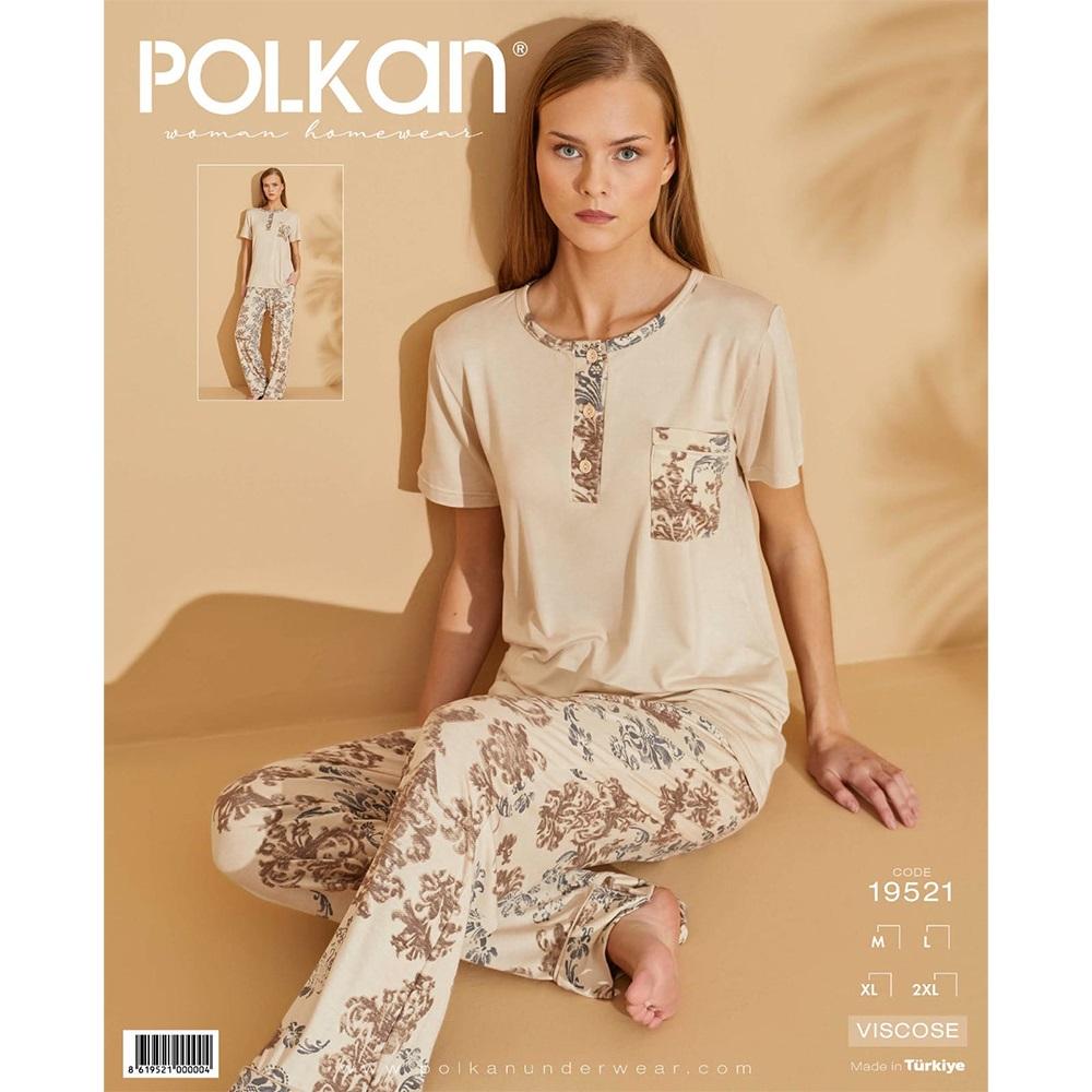 Polkan 19521 Bayan Viskon Nakışlı Y Kol Pijama Takımı M-L-XL-2XL