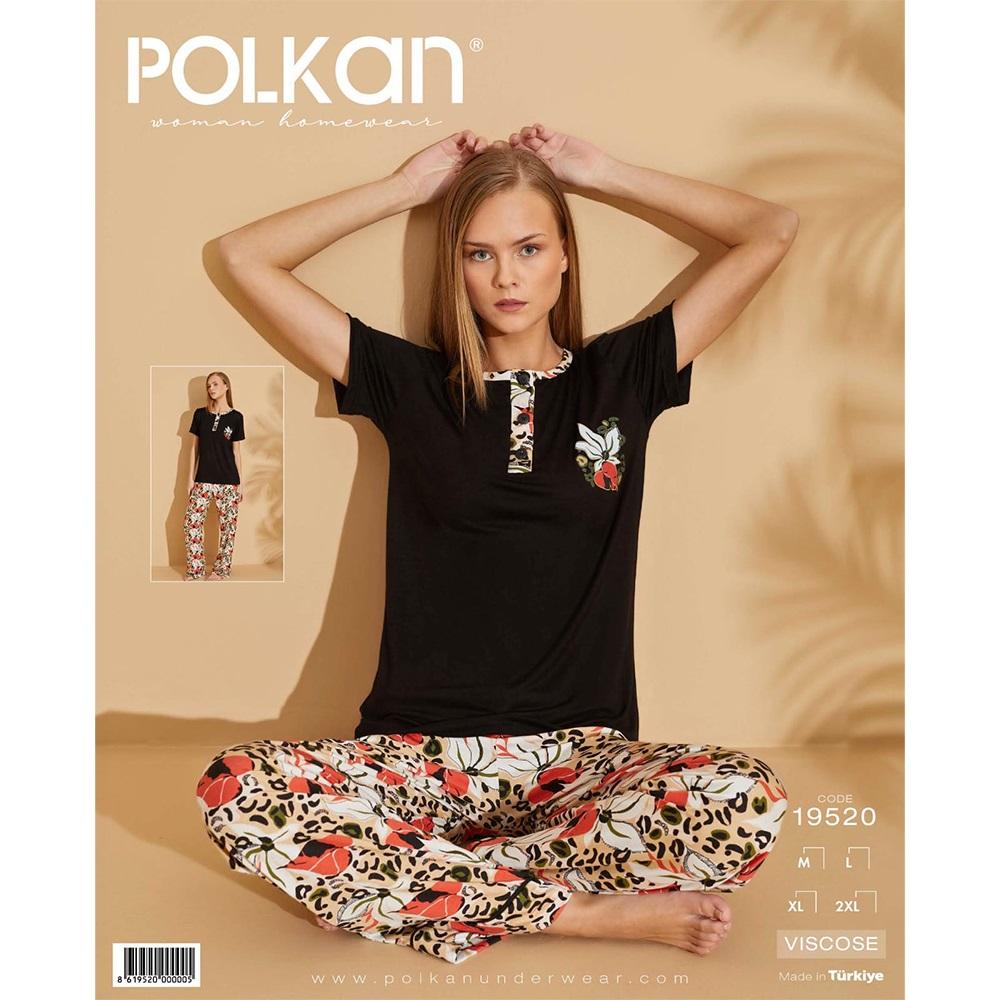 Polkan 19520 Bayan Viskon Nakışlı Y Kol Pijama Takımı M-L-XL-2XL