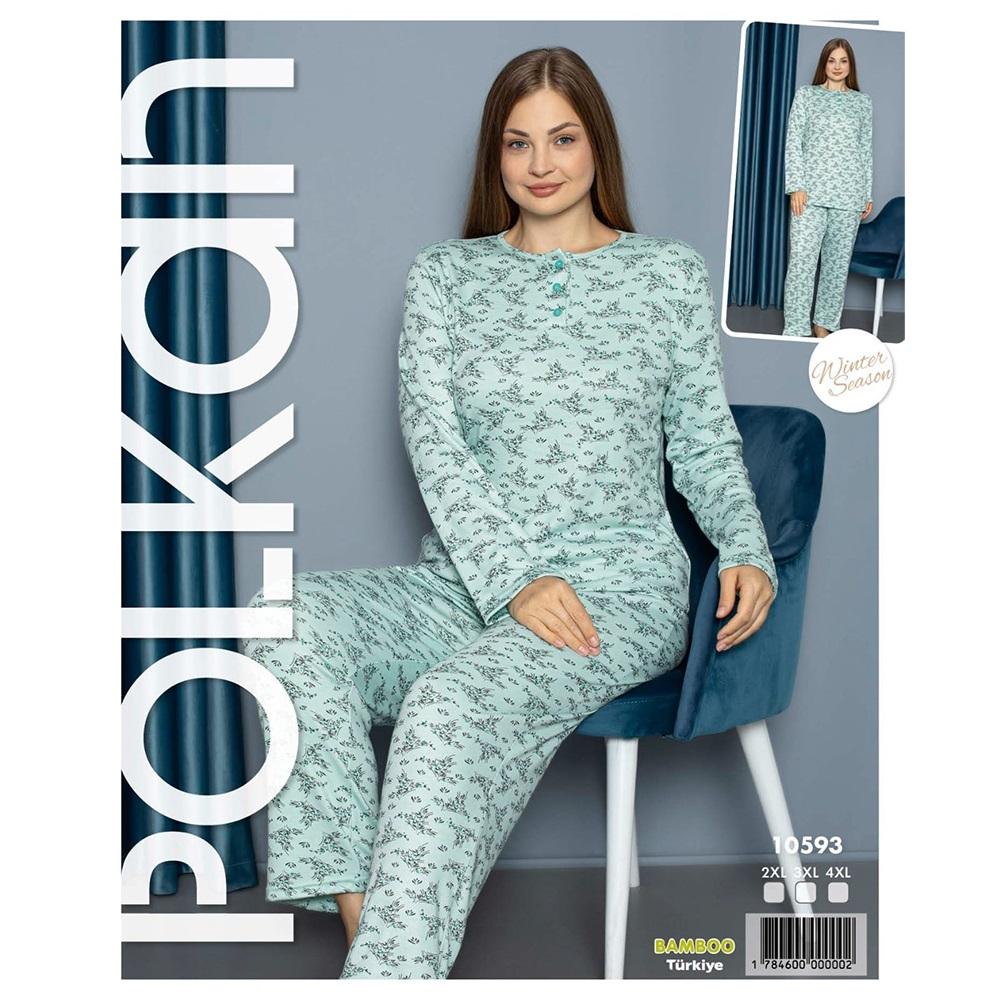 Polkan 10593 Bayan Bambu Desenli Battal U Kol Pijama Takımı 2XL-4XL