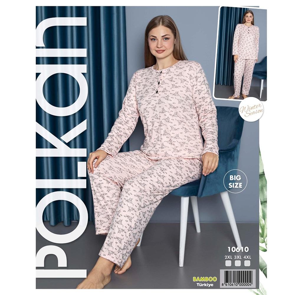 Polkan 10610 Bayan Bambu Desenli Battal U Kol Pijama Takımı 2XL-4XL