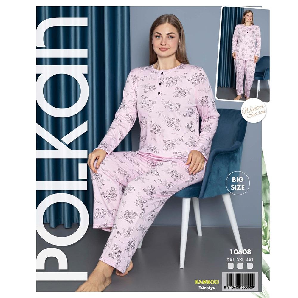 Polkan 10608 Bayan Bambu Desenli Battal U Kol Pijama Takımı 2XL-4XL