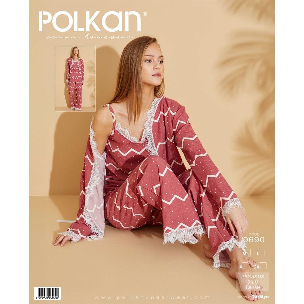 Polkan 9690 Bayan Pegasus 3 Lü Desenli Pijama Takımı M-2XL