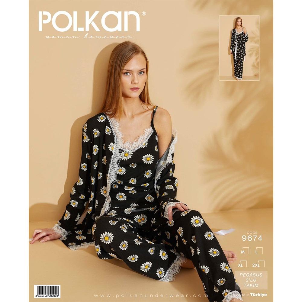 Polkan 9674 Bayan Pegasus 3 Lü Desenli Pijama Takımı M-2XL