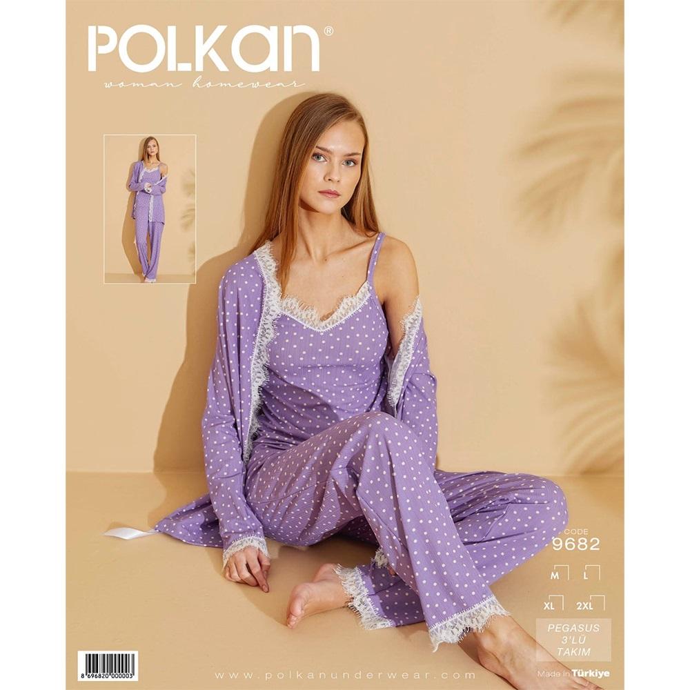 Polkan 9682 Bayan Pegasus 3 Lü Desenli Pijama Takımı M-2XL