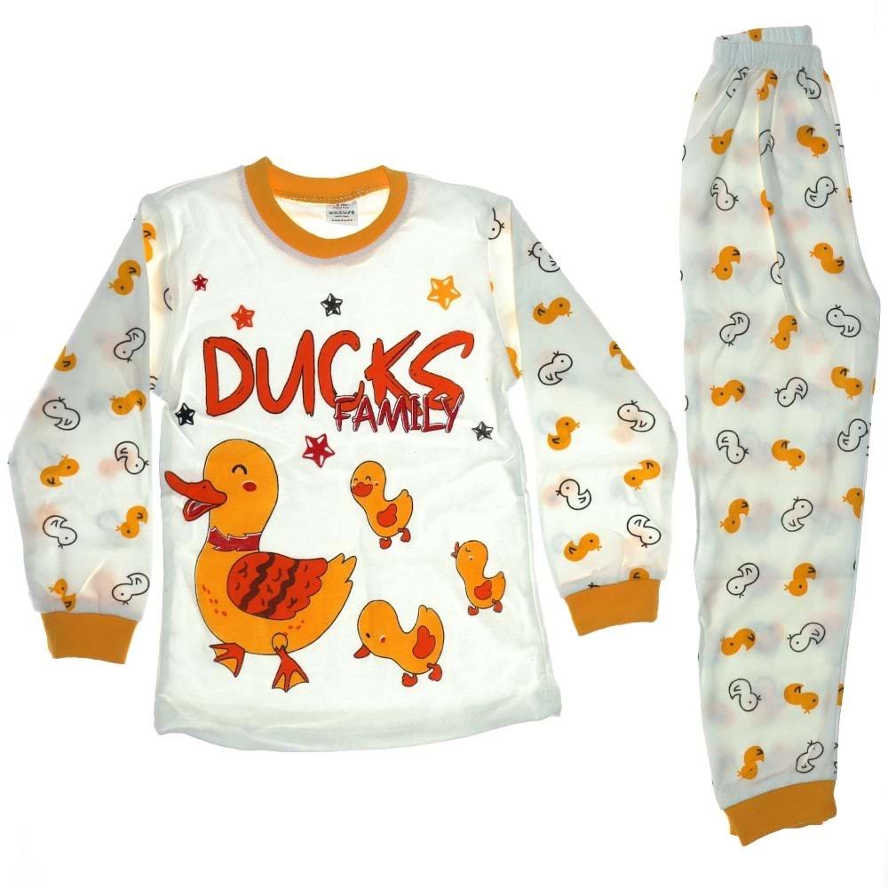 Süpermini 4720 Ducks Ördekli Penye Çocuk Pijama Takım 4-6 Yaş- Sarı