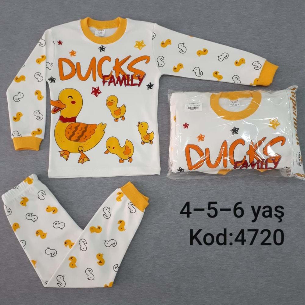 Süpermini 4720 Ducks Ördekli Penye Çocuk Pijama Takım 4-6 Yaş