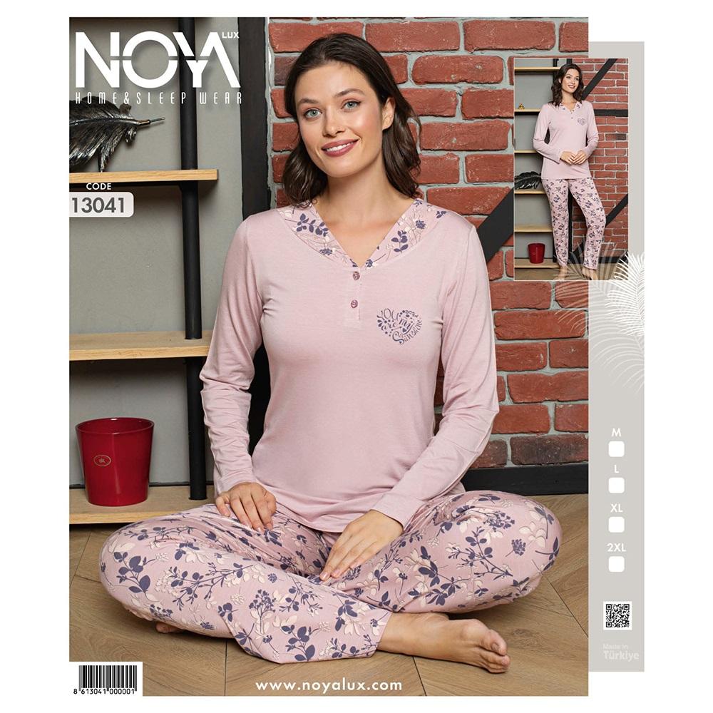 Noya Lux 13041 Bayan Ring Viskon Desenli Patlı Pijama Takımı M-XXL