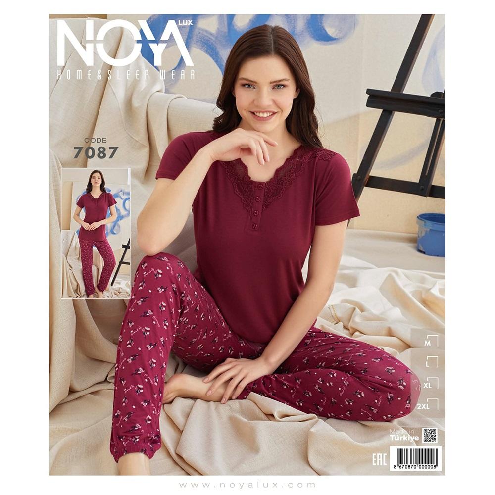 Noya Lux 7087 Bayan Ring Viskon Kısa Kol Patlı Pijama Takımı M-XXL