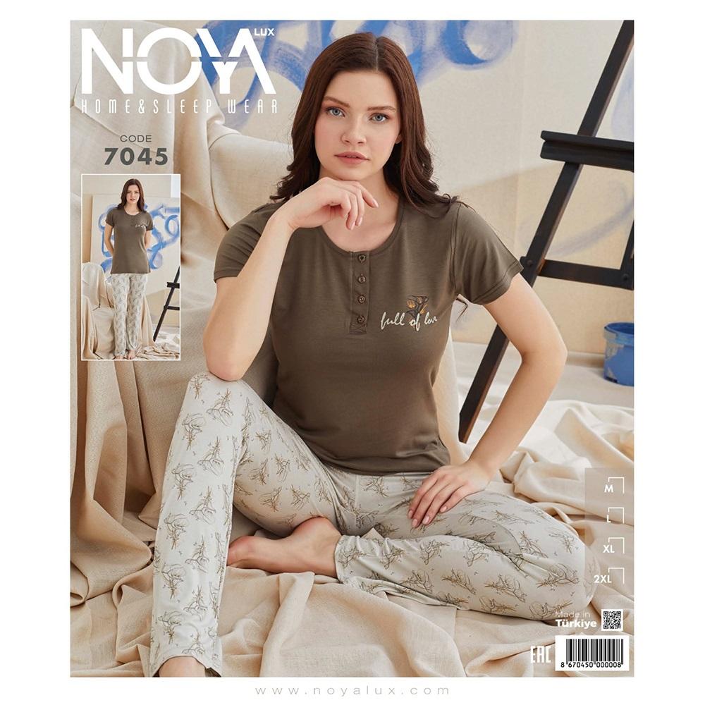 Noya Lux 7045 Bayan Ring Viskon Kısa Kol Patlı Pijama Takımı M-XXL