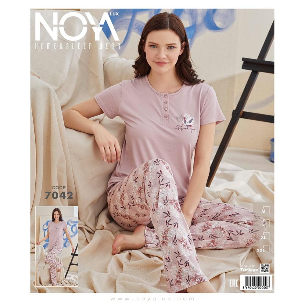 Noya Lux 7042 Bayan Ring Viskon Kısa Kol Patlı Pijama Takımı M-XXL