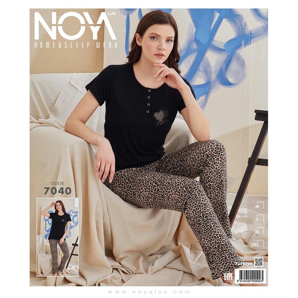 Noya Lux 7040 Bayan Ring Viscom Kısa Kol Patlı Pijama Takımı M-XXL