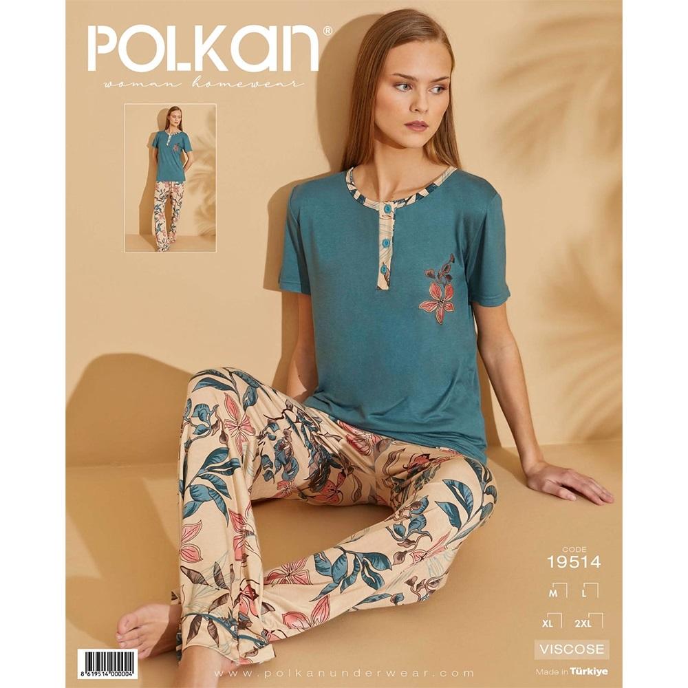 Polkan 19514 Bayan Viskon Nakışlı Y Kol Pijama Takımı M-2XL