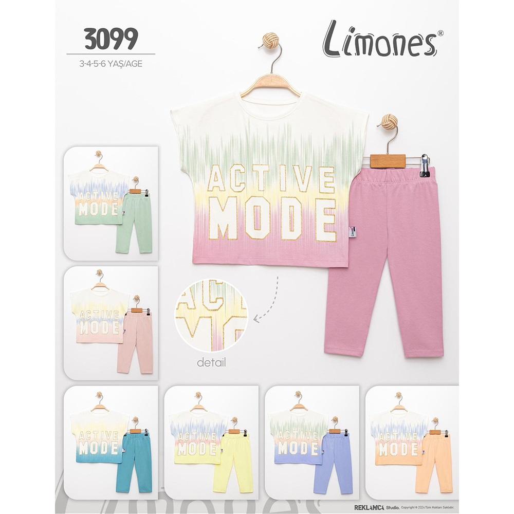 Limones 3099 Kız Çocuk Penye Sim Active Baskılı Tişört Takım 3-6 Yaş