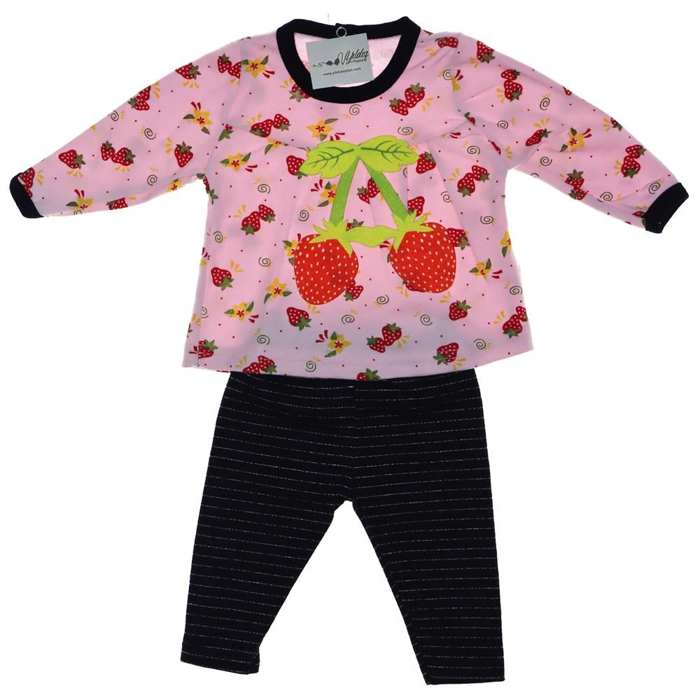 4621 Çilekli Taytlı Penye Takım 6-9-12 Ay