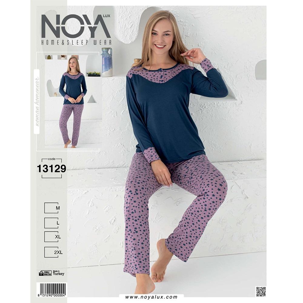 Noya Lux 13129 Bayan Ring Viskon Bebe Yaka Pijama Takımı M-2XL