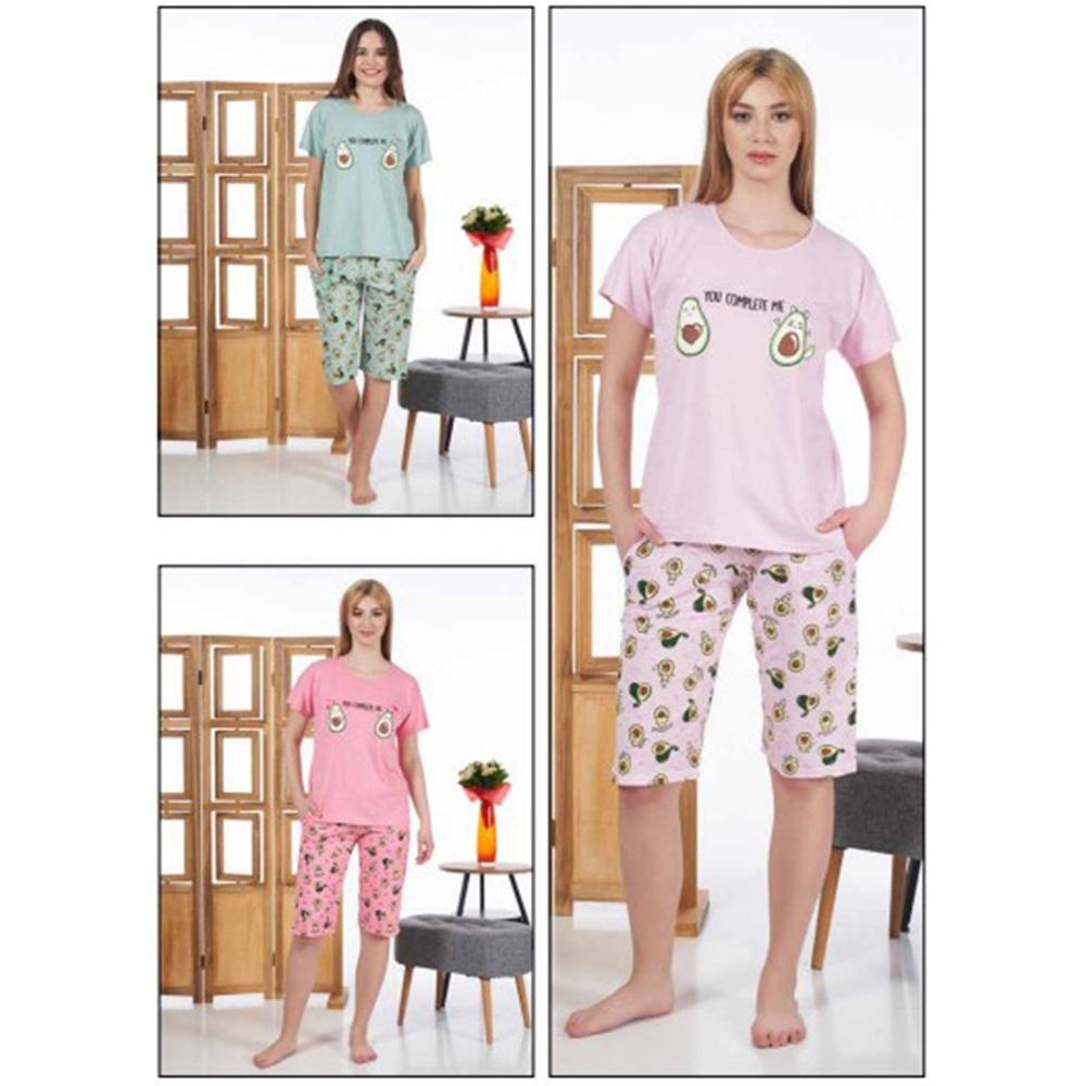 Estiva 24056 Bayan Süprem Kısa Kol Kapri Pijama Takım S-M-L-XL